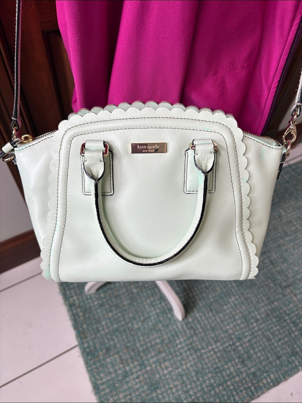 kate spade Satchel  crossbody bag Mint Green scalloped edges. Gold tone hardware